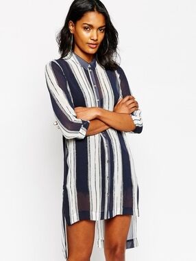 Fun & Flirt Navy and White Striped Button-Up Tunic / Cover-up
